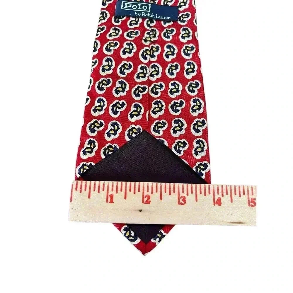 Polo By Ralph Lauren Silk Necktie Red With Blue 0range Beige Design 3 3/4” X 50”
